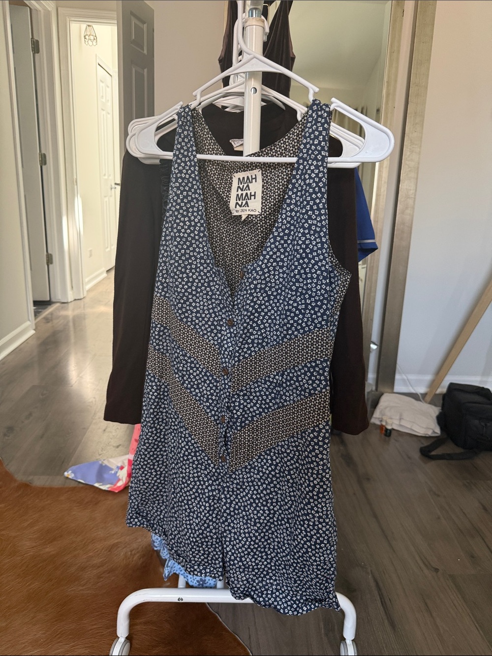 Mahana Navy Printed V-Neck Romper with Chevron Panels